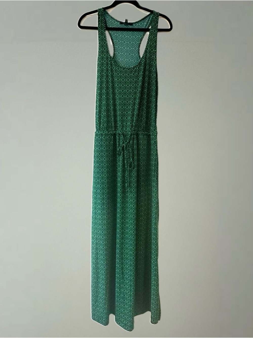 Sleeveless Green Geometric Racerback Maxi Dress